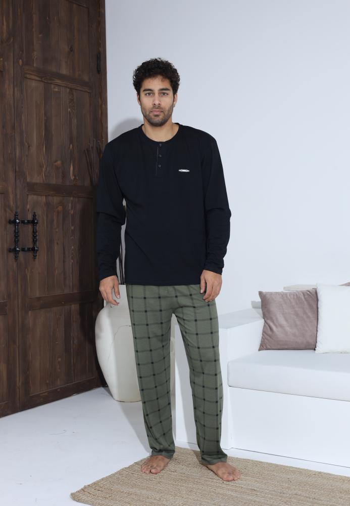 Pijama Barbati ,Maneca si Pantaloni Lungi,Culoare Negru cu Verde,Engros